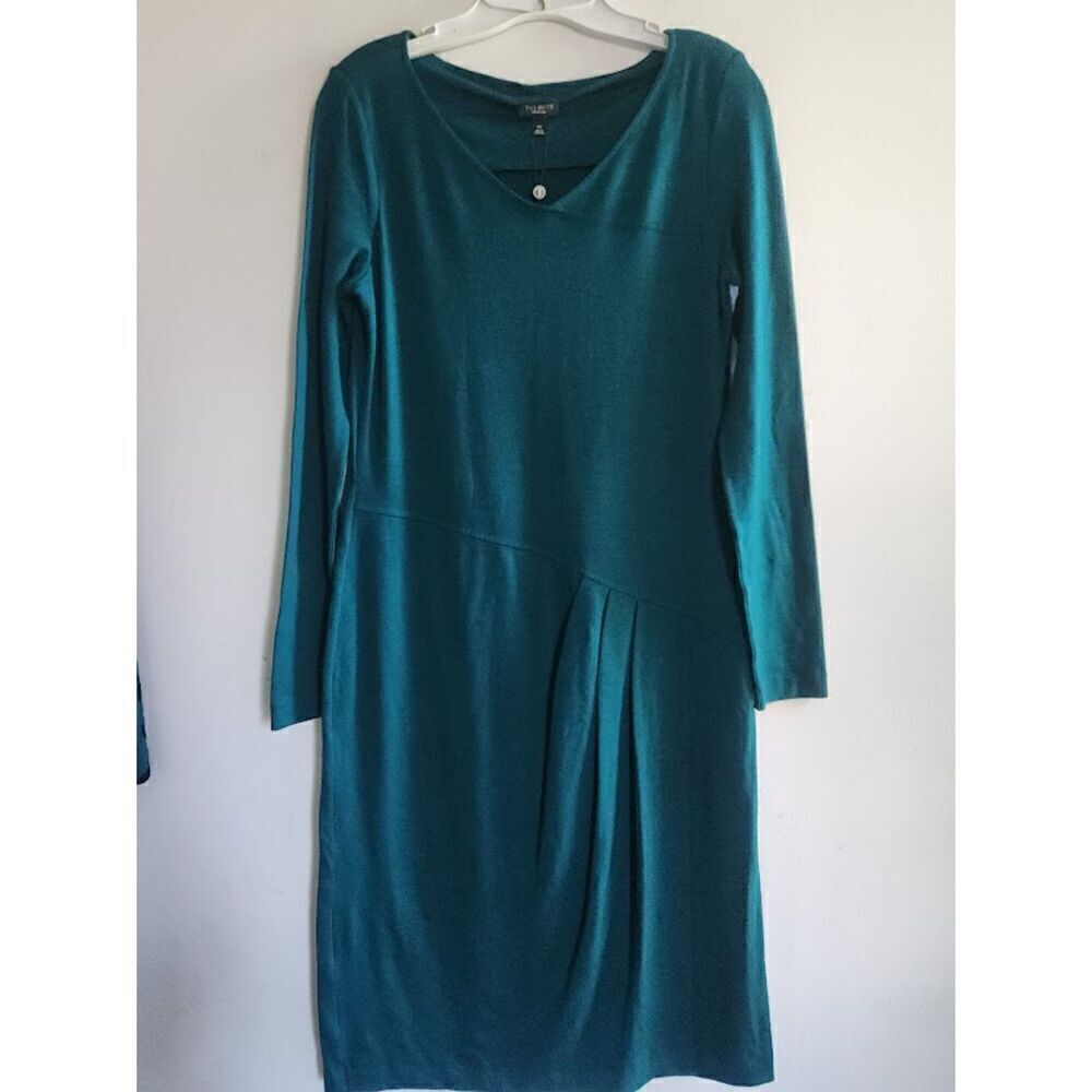 NWT Talbots Dark Green V-Neck Wool Blend Midi Length Dress size X-Small